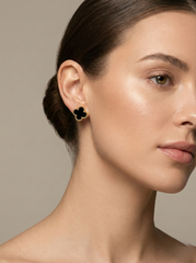 Stainless Steel Gold Black Clover Earrings.