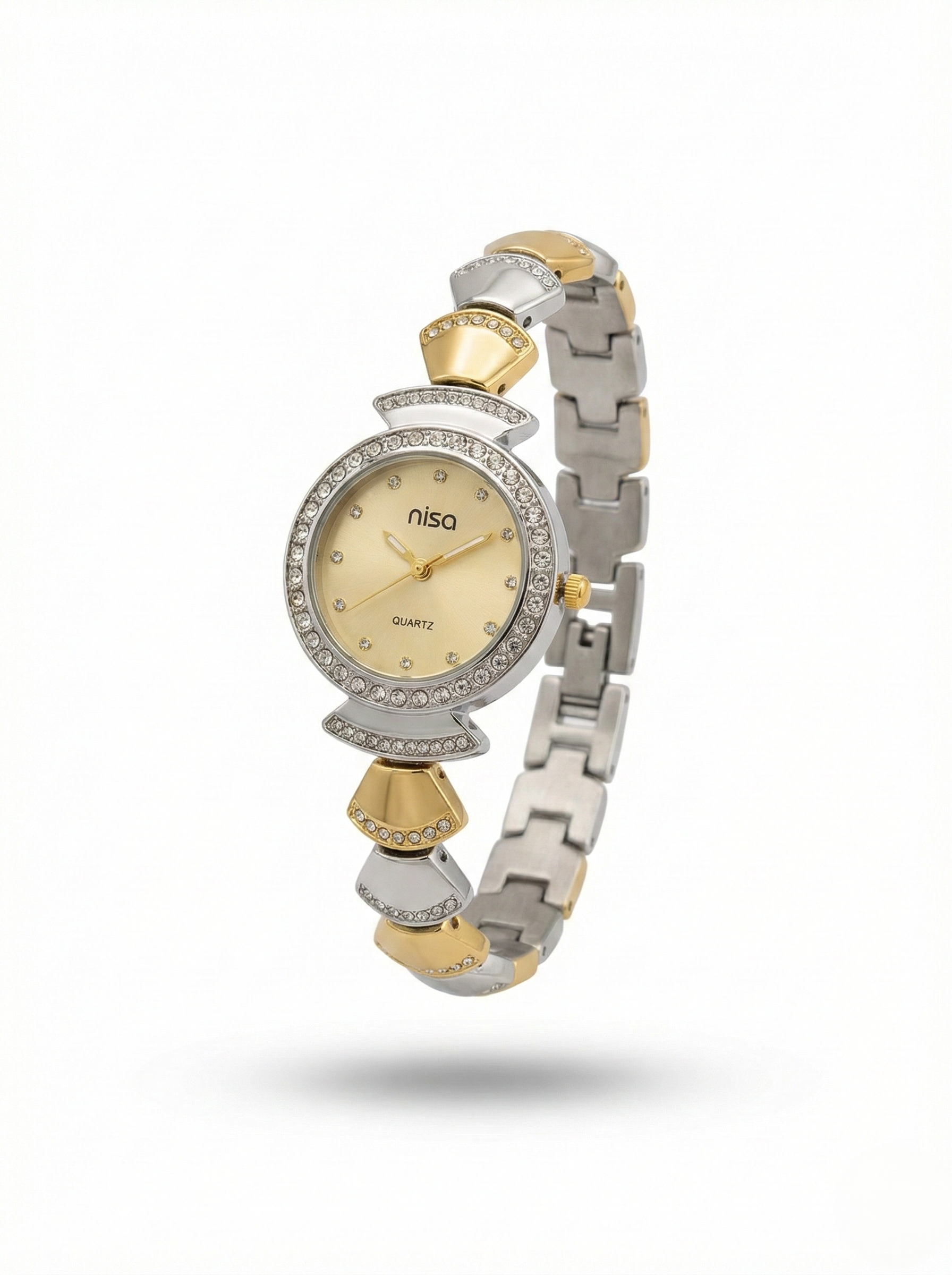 Nisa Designer Two-Tone Women’s Watch with Crystal Accents – Gold & Silver