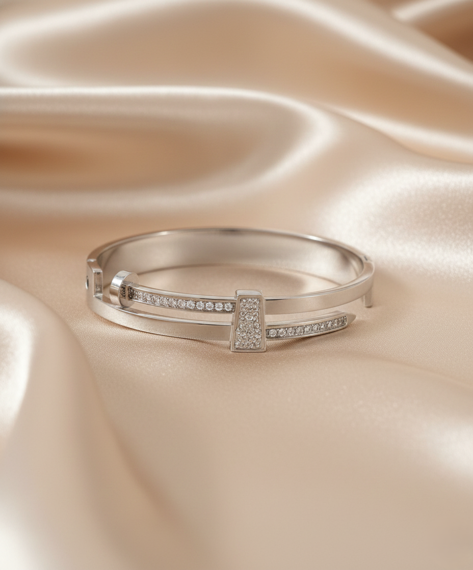 Nisa Premium Silver-Polish Cute Delicate Design With Diamond And Pearl Studded Bracelet For Women and Girls