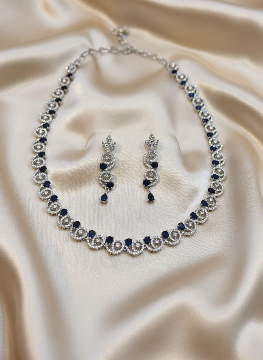 NISA Celestial Onyx/Black-Inspired AD Necklace & Earring Set