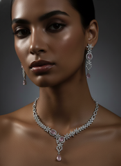 Nisa Pink Tulip AD Necklace & Earring Set