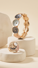 Nisa Pastel Enamel Oval Motif Bracelet & Statement Ring Combo