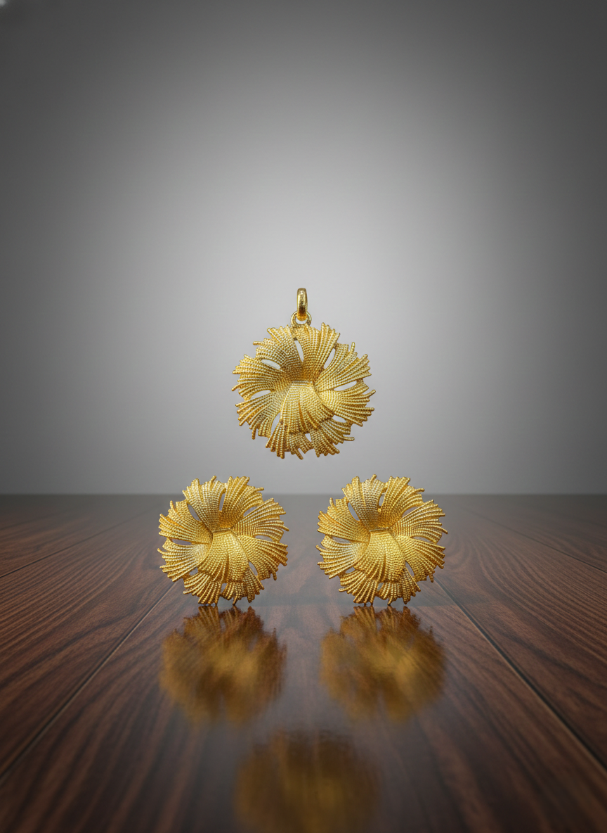 Dubai Style Gold-Tone Pendant and Earring Set