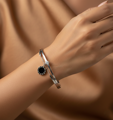 Nisa Premium Silver Polish Hanging Roman Numbers Design With Daimond And Ceramic Studded Bracelet For Women and Girls