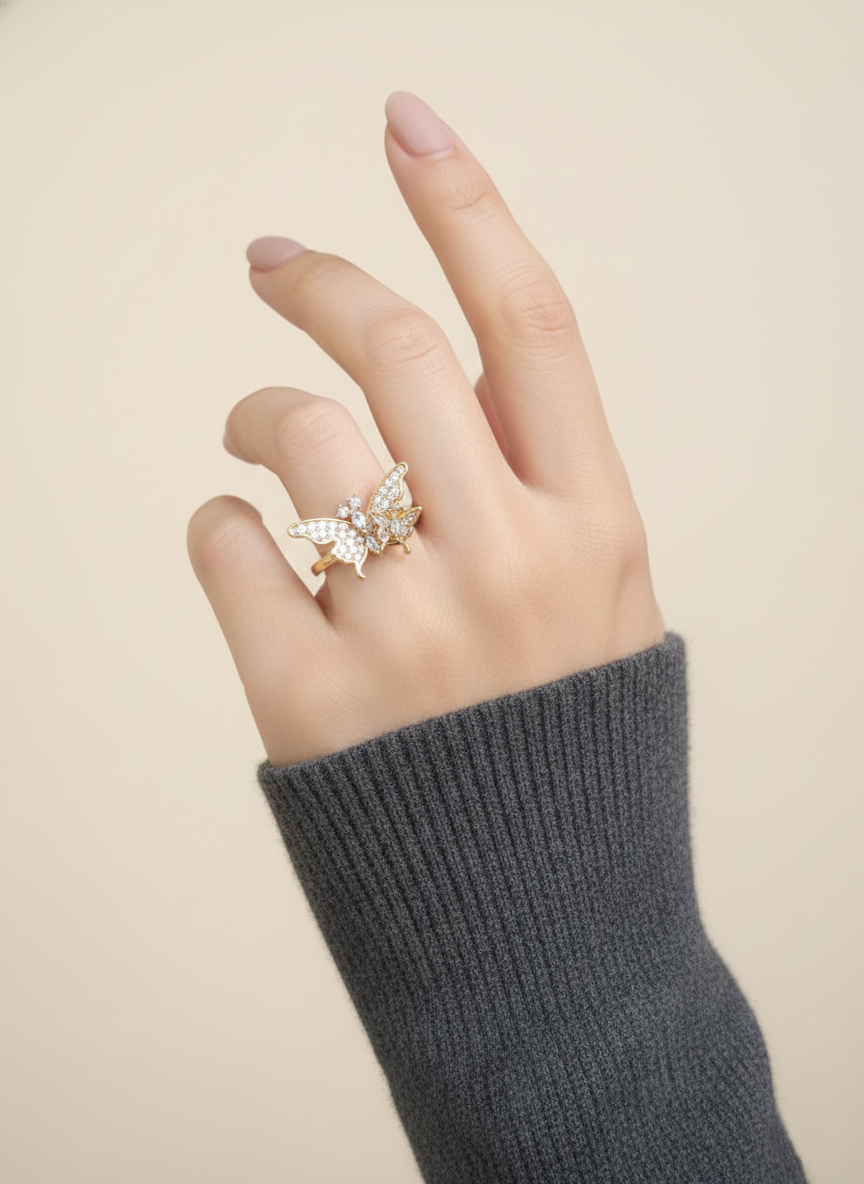 The Ethereal Flutter Diamond Butterfly Finger Ring