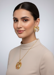 Dubai Style Gold-Tone Pendant and Earring Set