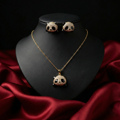 Sparkling Gold-Tone Panda Pendant Set with Matching Stud Earrings