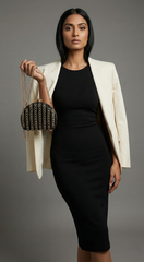 Nisa Black Striped Rhinestone Box Purse