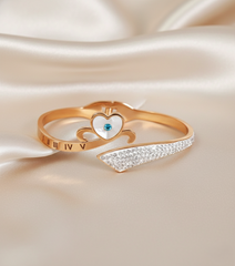 Nisa Premium Rose-Gold Polish Heart Design With Daimond And Heart Shape Pearl Studded Bracelet For Women and Girls