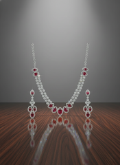 Ruby Red & Floral AD Necklace Set
