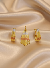 Dubai Style Gold-Tone Pendant and Earring Set