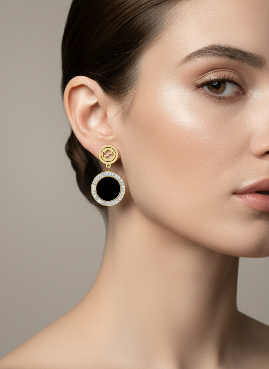 Gold Tone Stainless Steel Halo Earrings