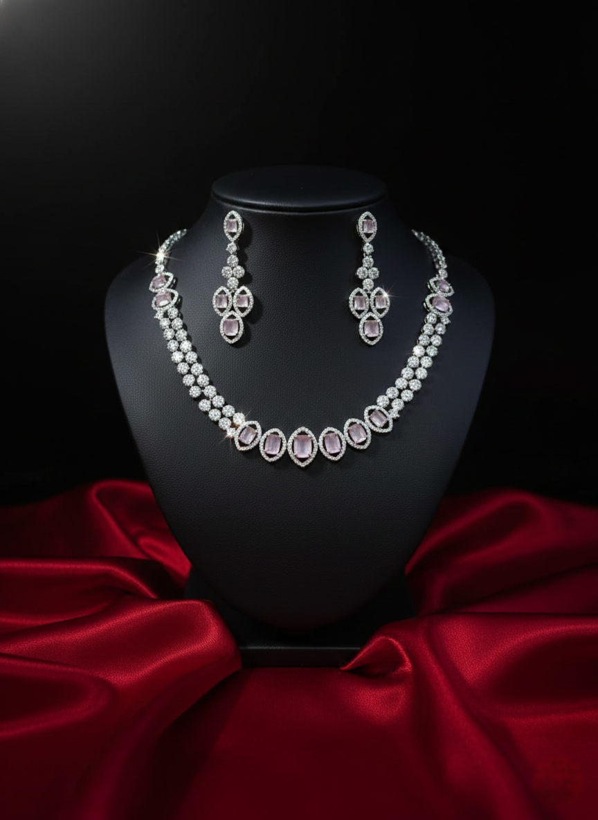 NISA Pink & Zirconia Statement AD Necklace