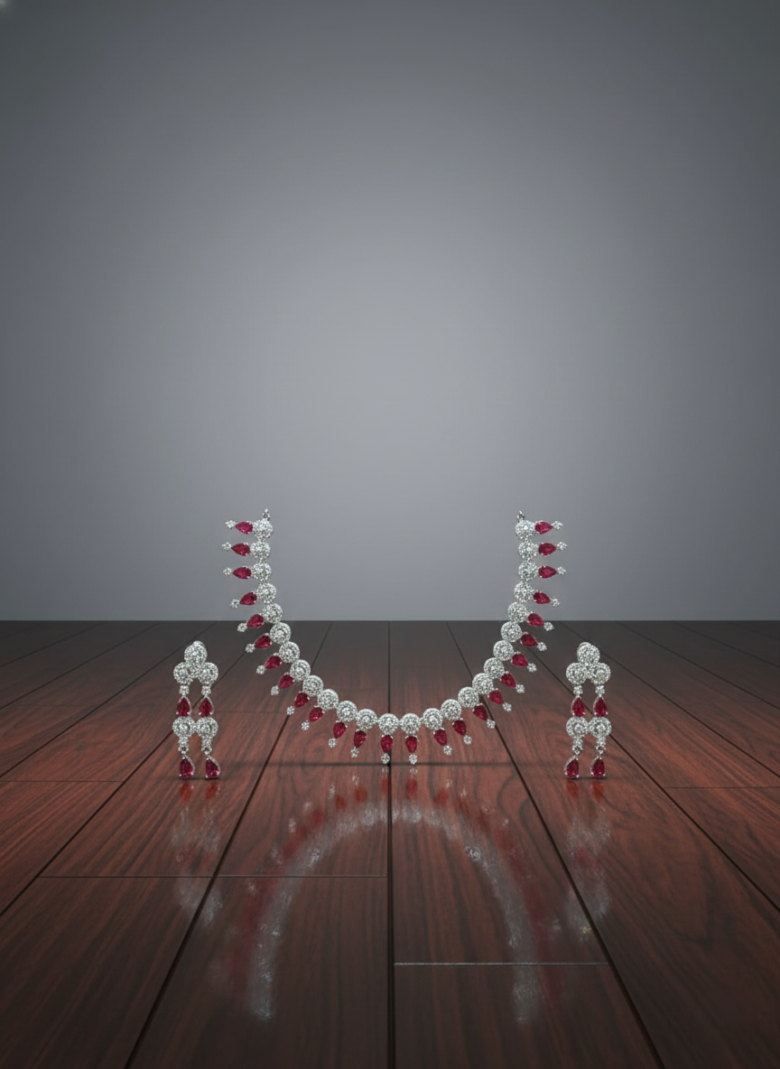 Nisa Ruby & AD Necklace Choker Set