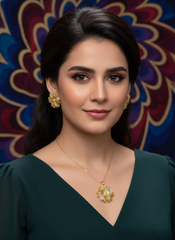 Dubai Style Gold-Tone Pendant and Earring Set