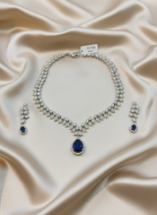 Imperial Blue Pear-Drop AD Necklace & Earring Set