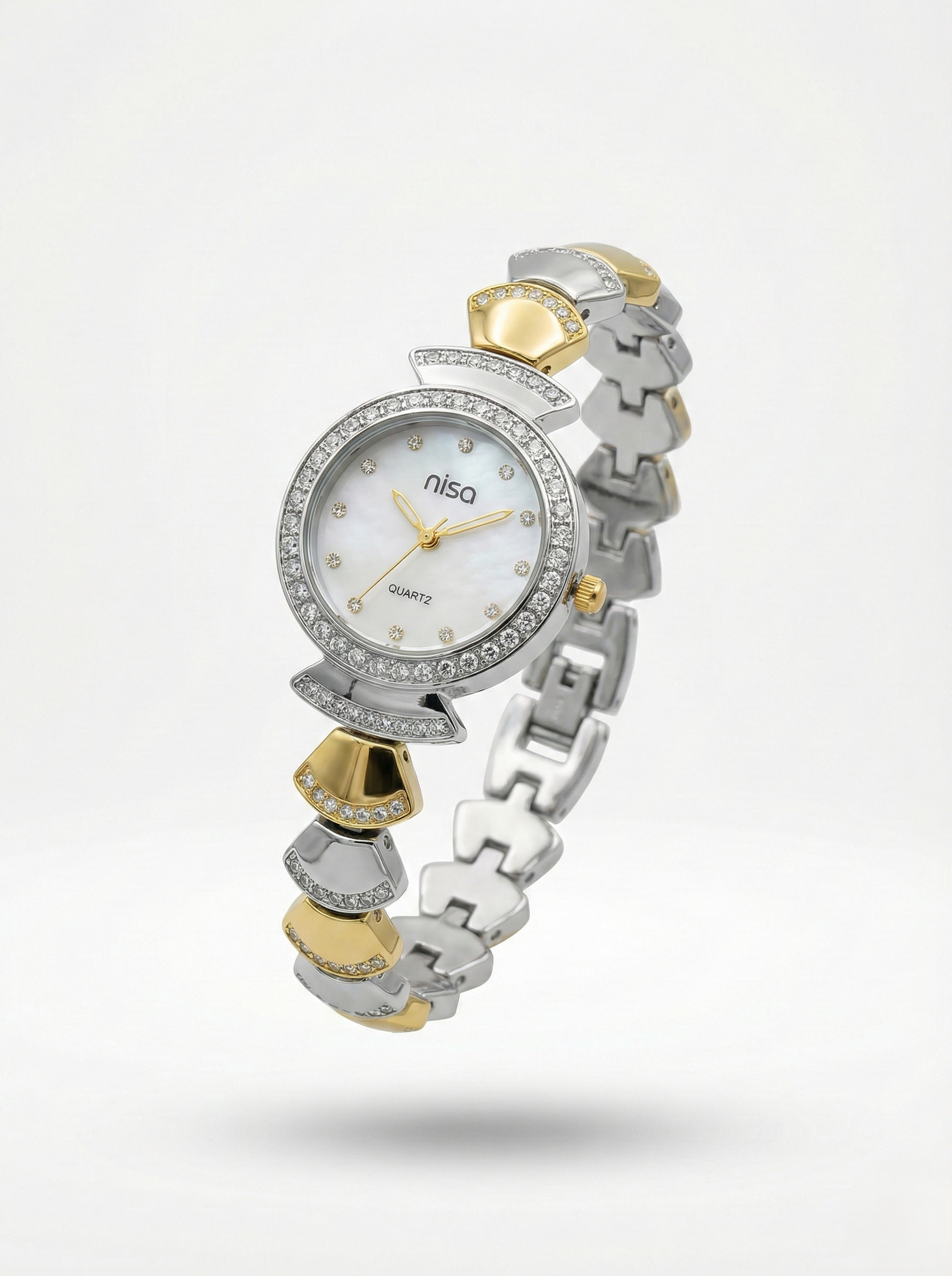 Nisa Designer Two-Tone Women’s Watch with Crystal Accents – Gold & Silver