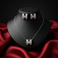 Luxe H-Design Baguette Stone Pendant Set with Matching Earrings