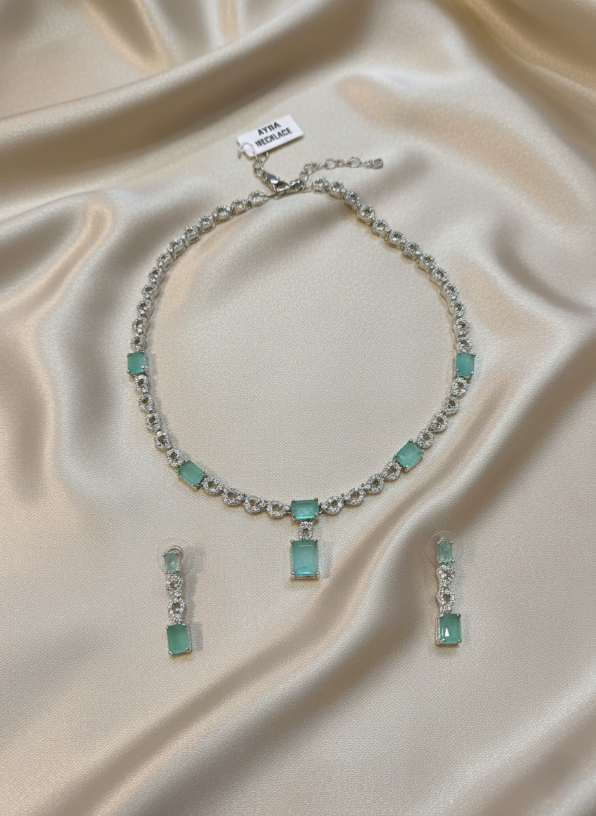 AYNA Seafoam Radiance AD Necklace Earring Set
