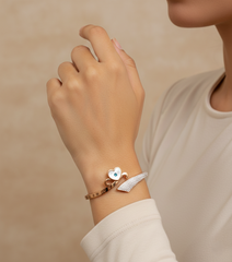 Nisa Premium Rose-Gold Polish Heart Design With Daimond And Heart Shape Pearl Studded Bracelet For Women and Girls