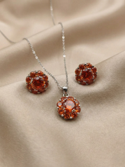 Crystal Floral Pendant Set – Silver Finish