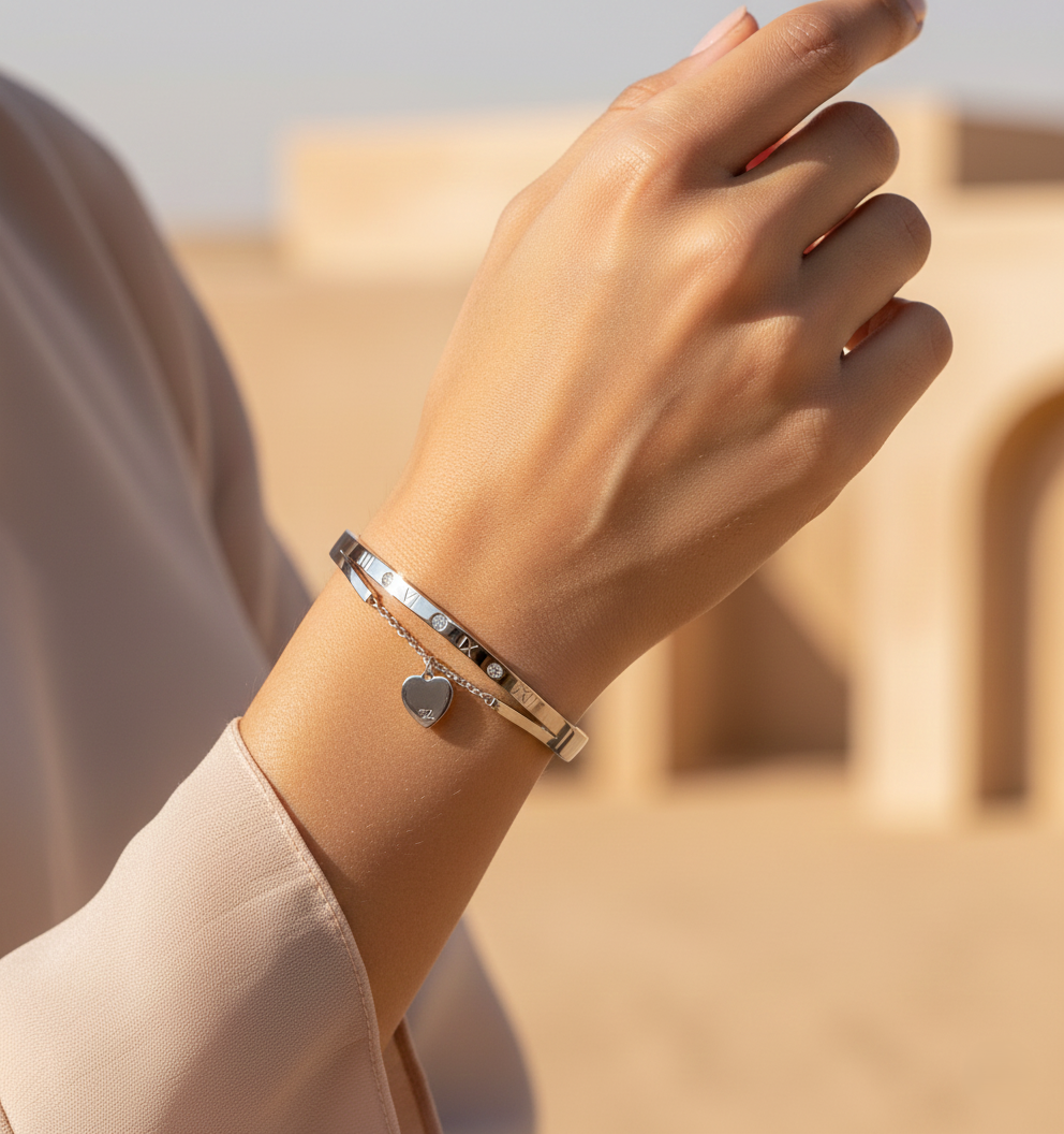 Nisa Premium Silver-Polish Hanging-Lock Design With Diamond Studded Bracelet For Women and Girls