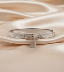 Nisa Premium Silver-Polish Hanging-Lock Design With Diamond Studded Bracelet For Women and Girls