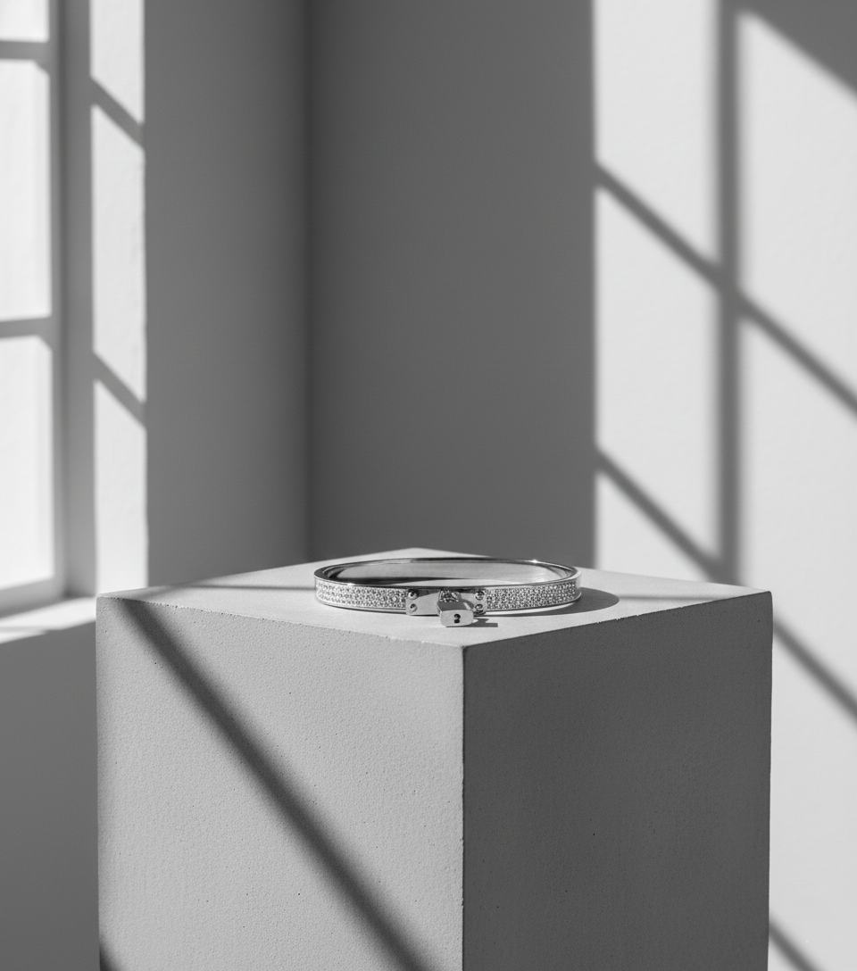 Nisa Premium Silver-Polish Hanging-Lock Design With Diamond Studded Bracelet For Women and Girls