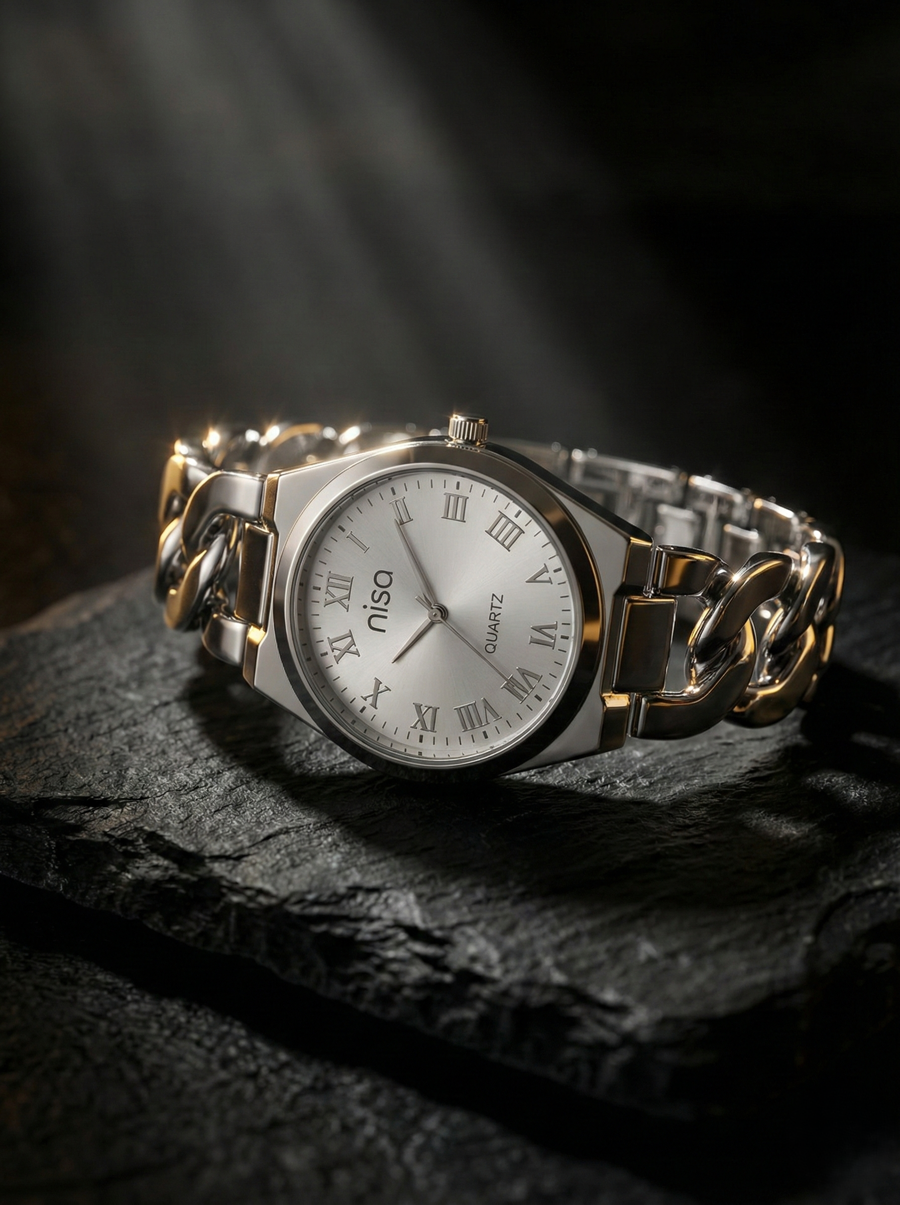 Nisa Silver Chain-Link Series – Classic Quartz Watch