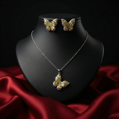 Silver-Toned Butterfly Pendant Set with American Diamonds (AD)