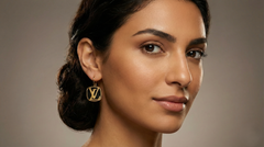 Golden Tone Black Enamel Monogram Earrings