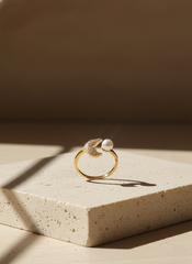 Gold-Tone Mermaid Tail & Pearl Open Finger Ring