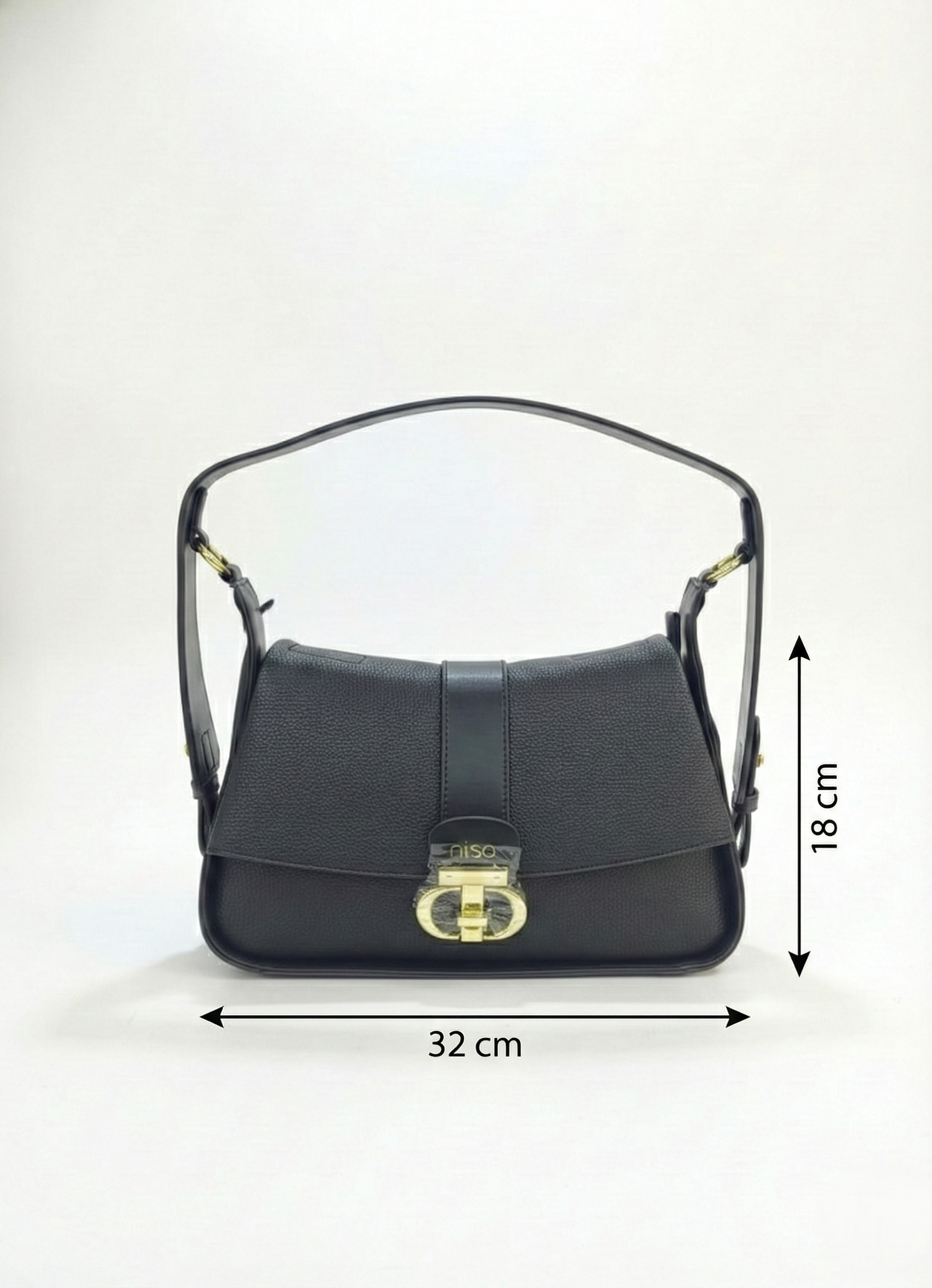 Nisa Signature Charcoal Black Shoulder Bag with Gold Accents