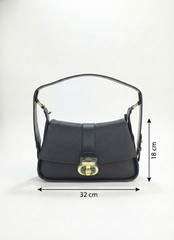 Nisa Signature Charcoal Black Shoulder Bag with Gold Accents