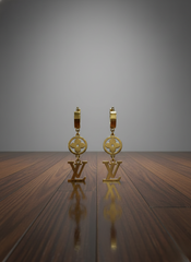 Stainless Steel Golden Monogram & Flower Drop Earrings