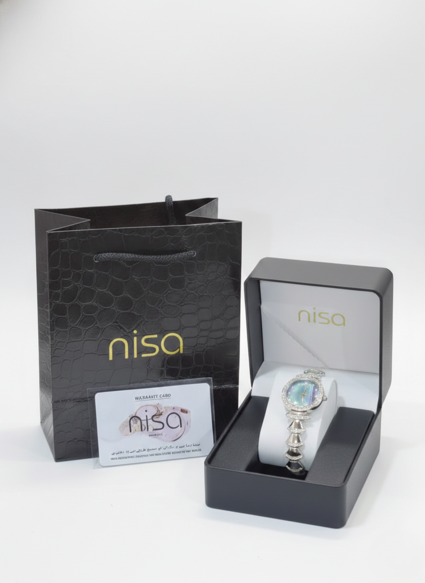 Nisa Designer Silver Women’s Watch with Crystal Accents