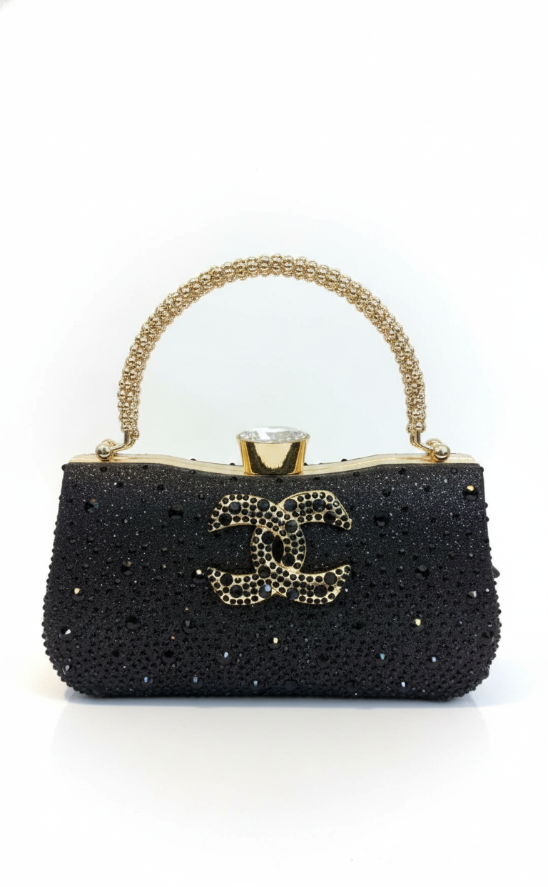 Nisa Icon Black Rhinestone Party Purse