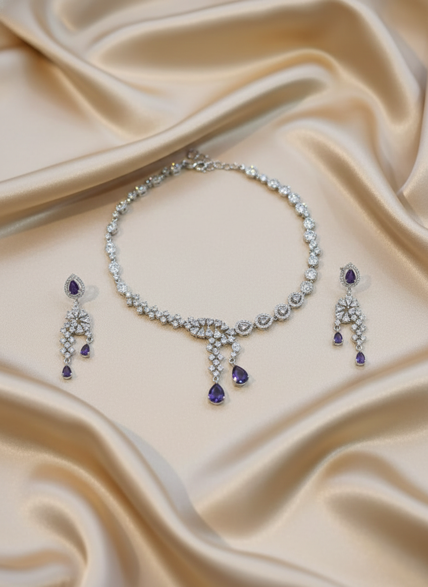"Nisa" Royal Purple / Amethyst & AD Necklace Drop
