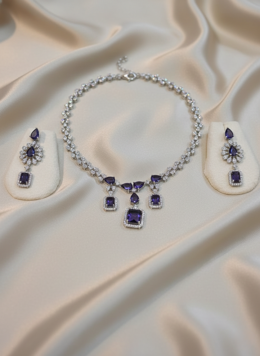 Royal Purple & Silver AD Necklace