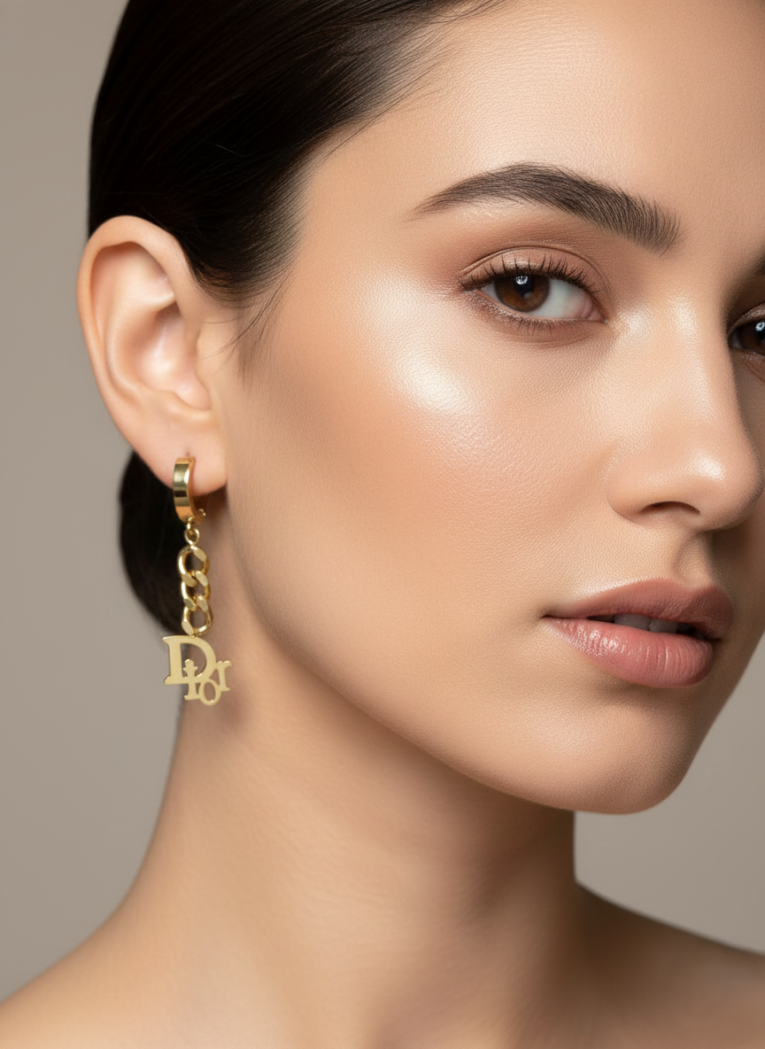 Stainless Steel Golden  Hoops-Chain Link