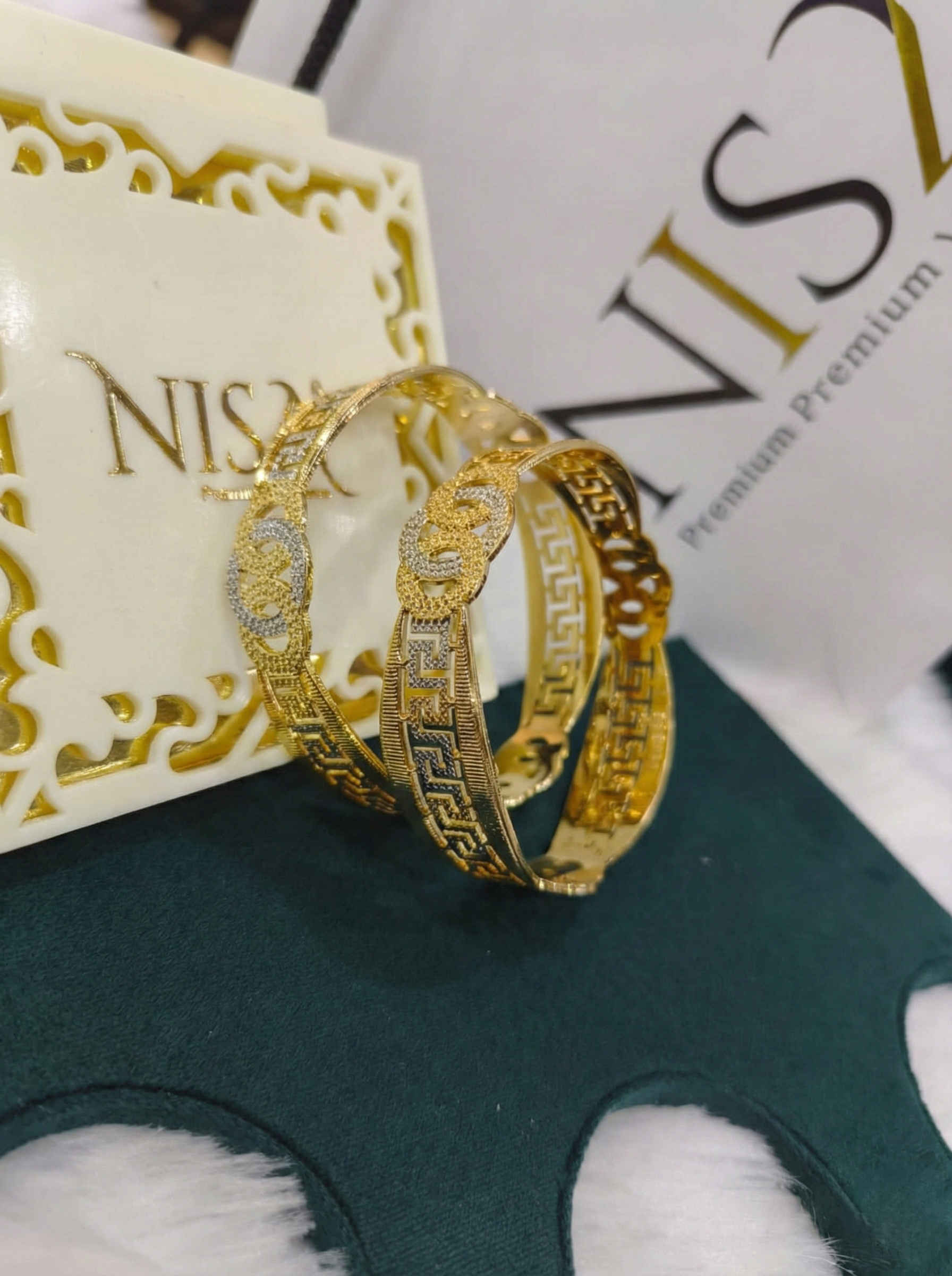 NISA Premium Greek Key Dual-Tone Bangles