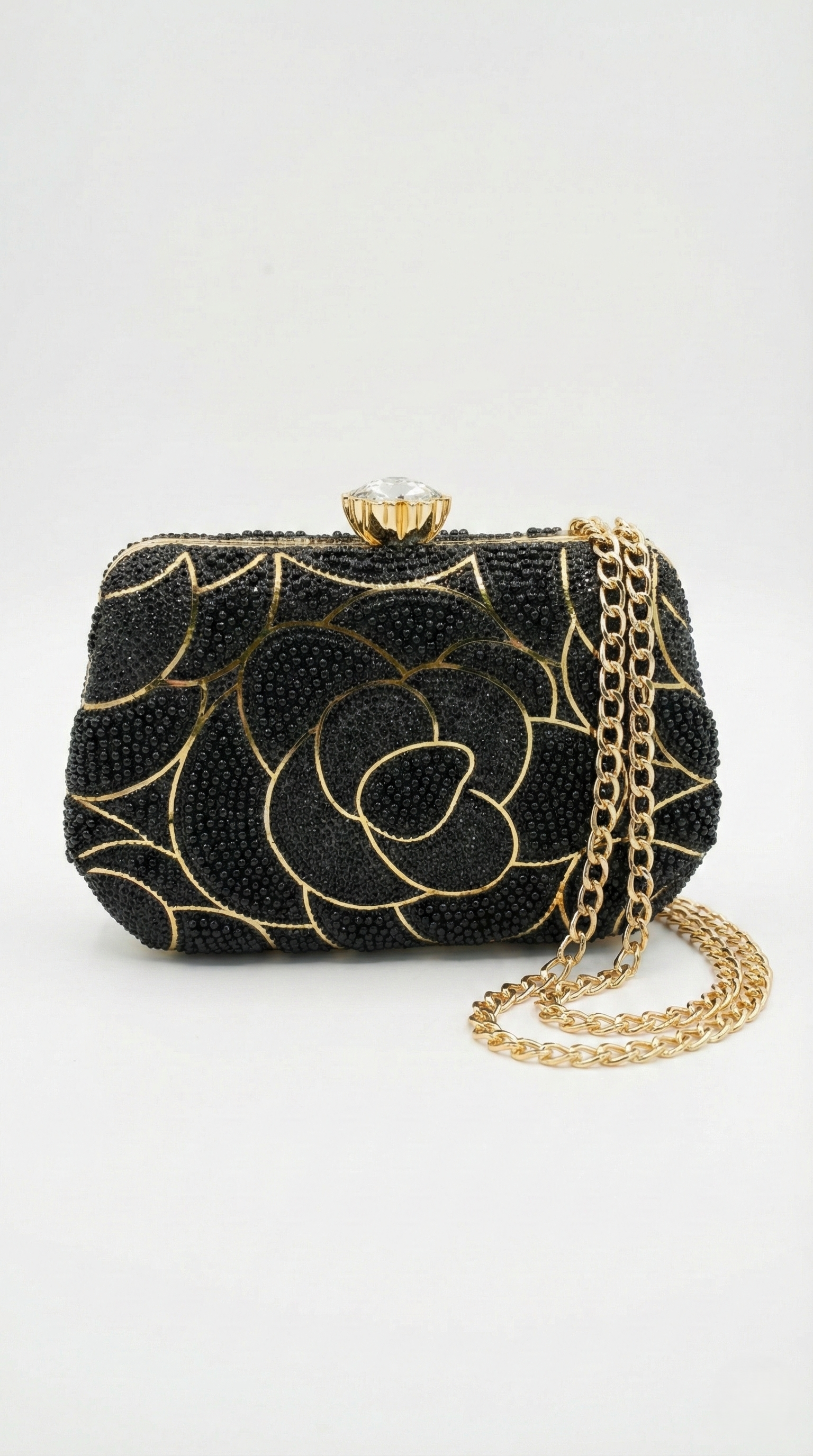 Nisa Black & Gold Beaded Evening Hand Purse