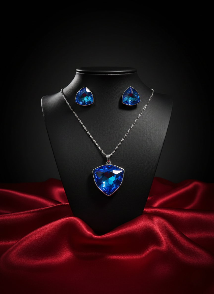 Silver-Tone Geometric Crystal Pendant Set & Matching Studs