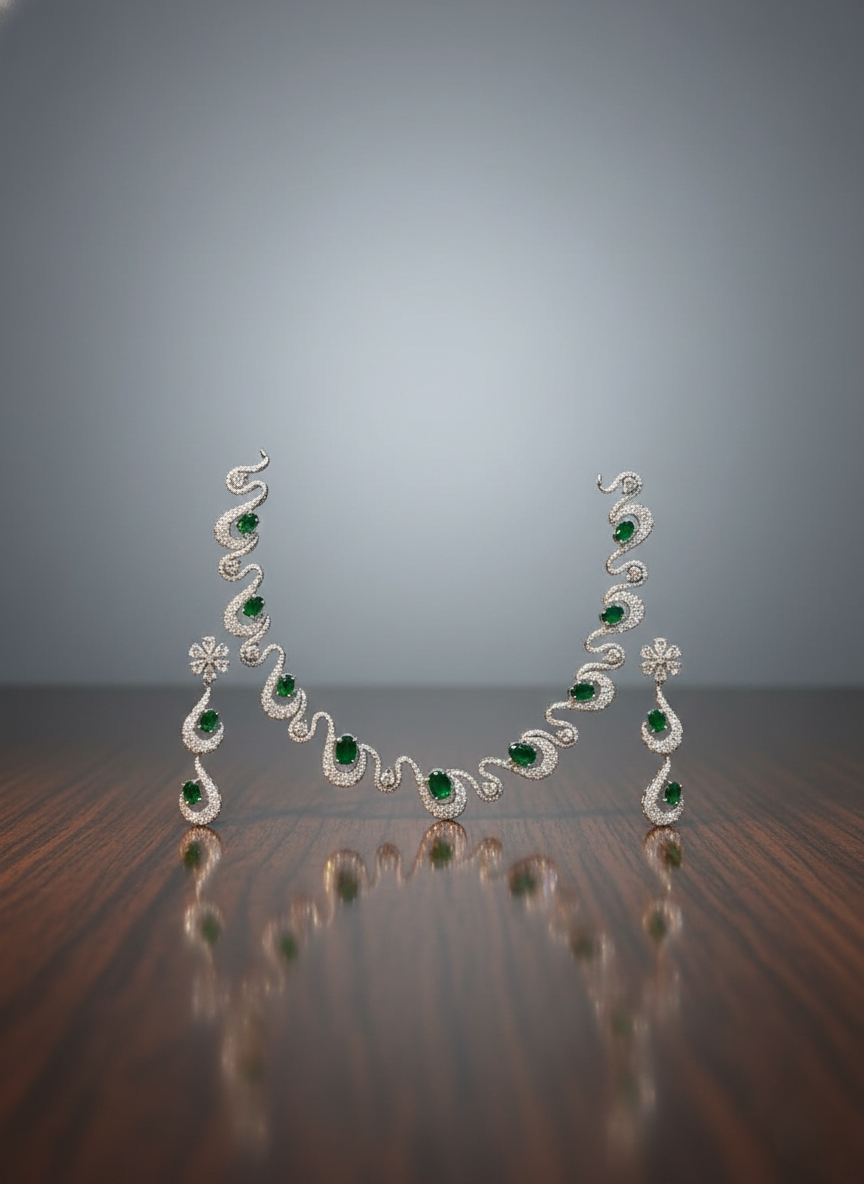 Emerald Green & AD Necklace Set
