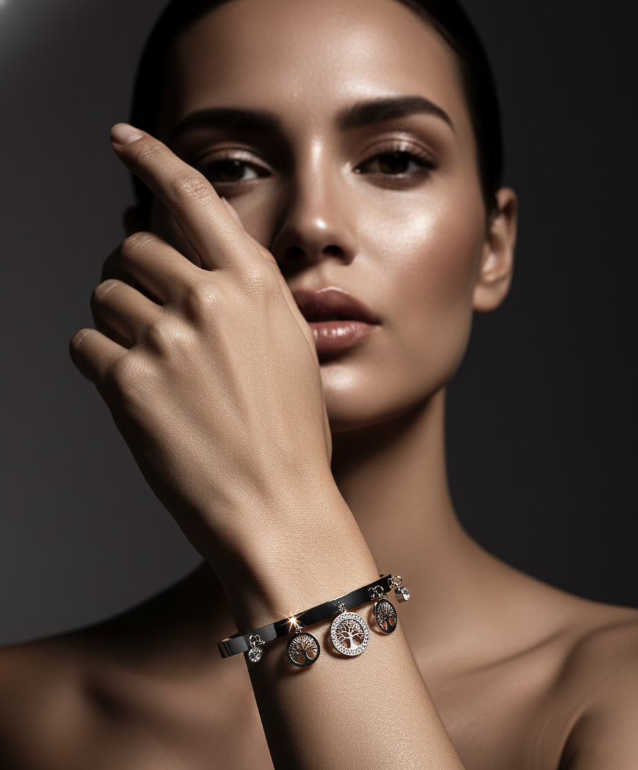 Nisa Premium Silver-Polish Hanging Tree Shape Design With Diamond Studded Bracelet For Women and Girls