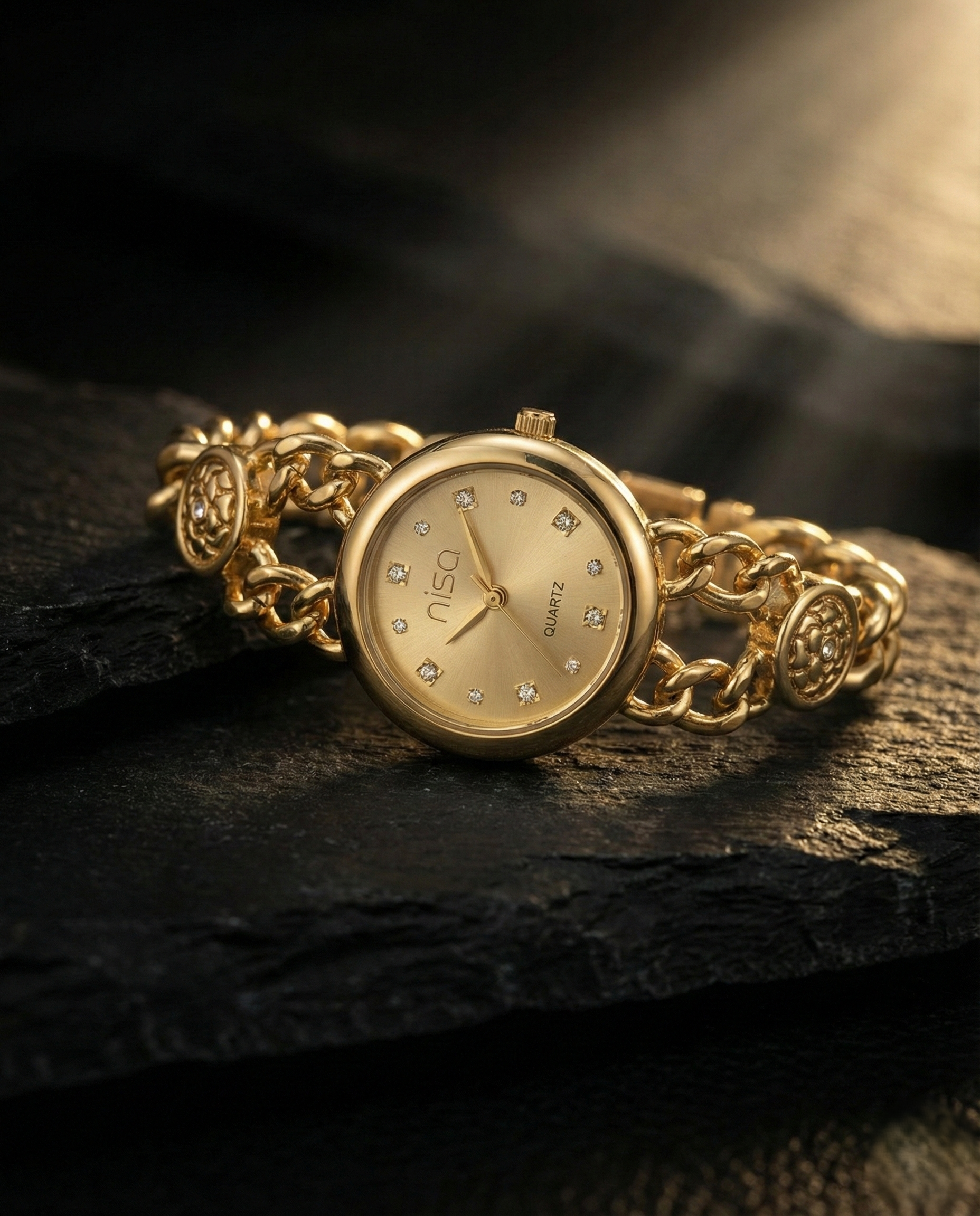 Nisa Elegant Gold Chain-Link Women's Watch