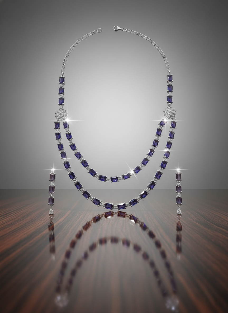 Purple Double-Strand AD Necklace & Drop Earring Set