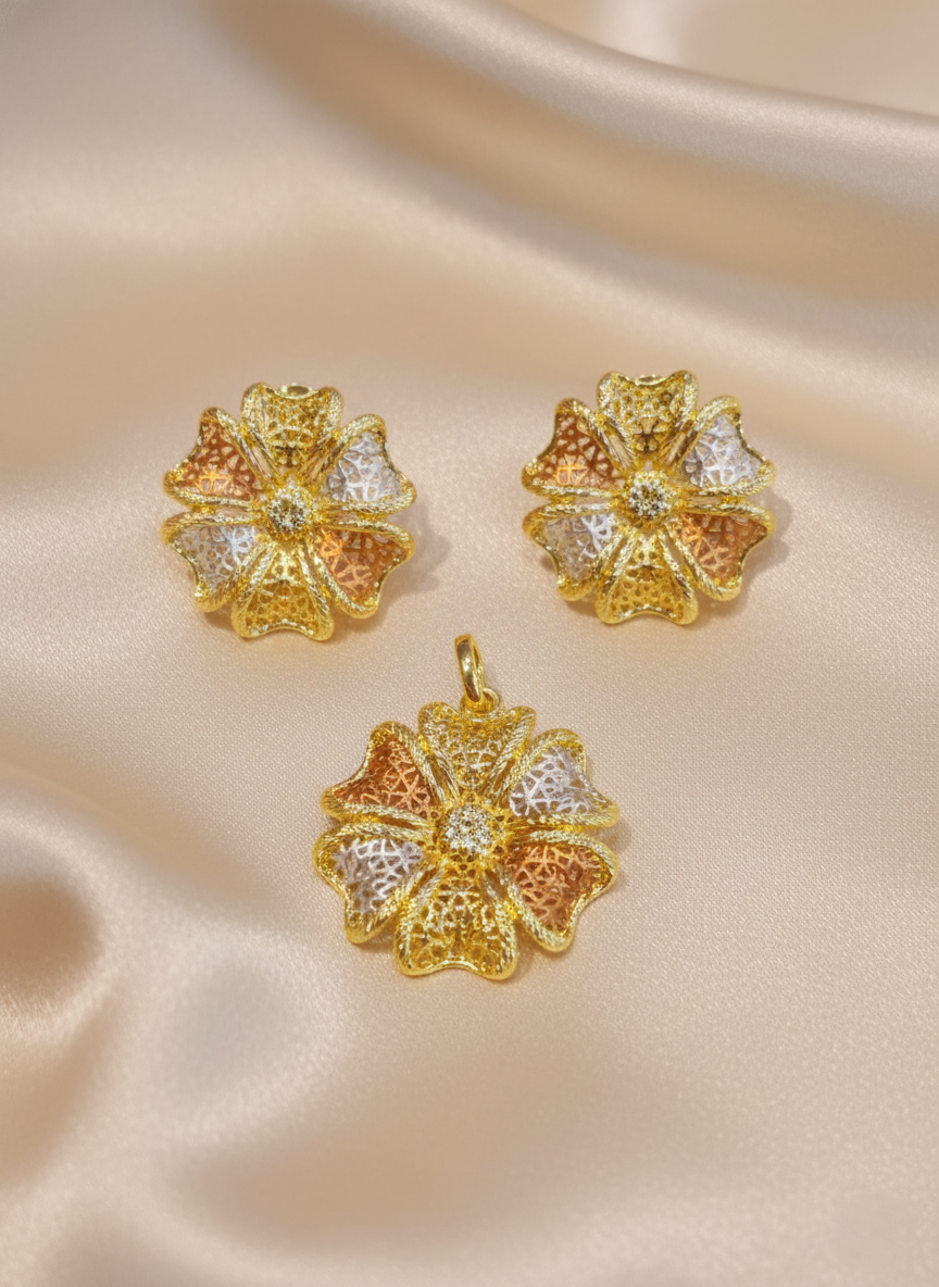 Dubai Style Gold-Tone Pendant and Earring Set