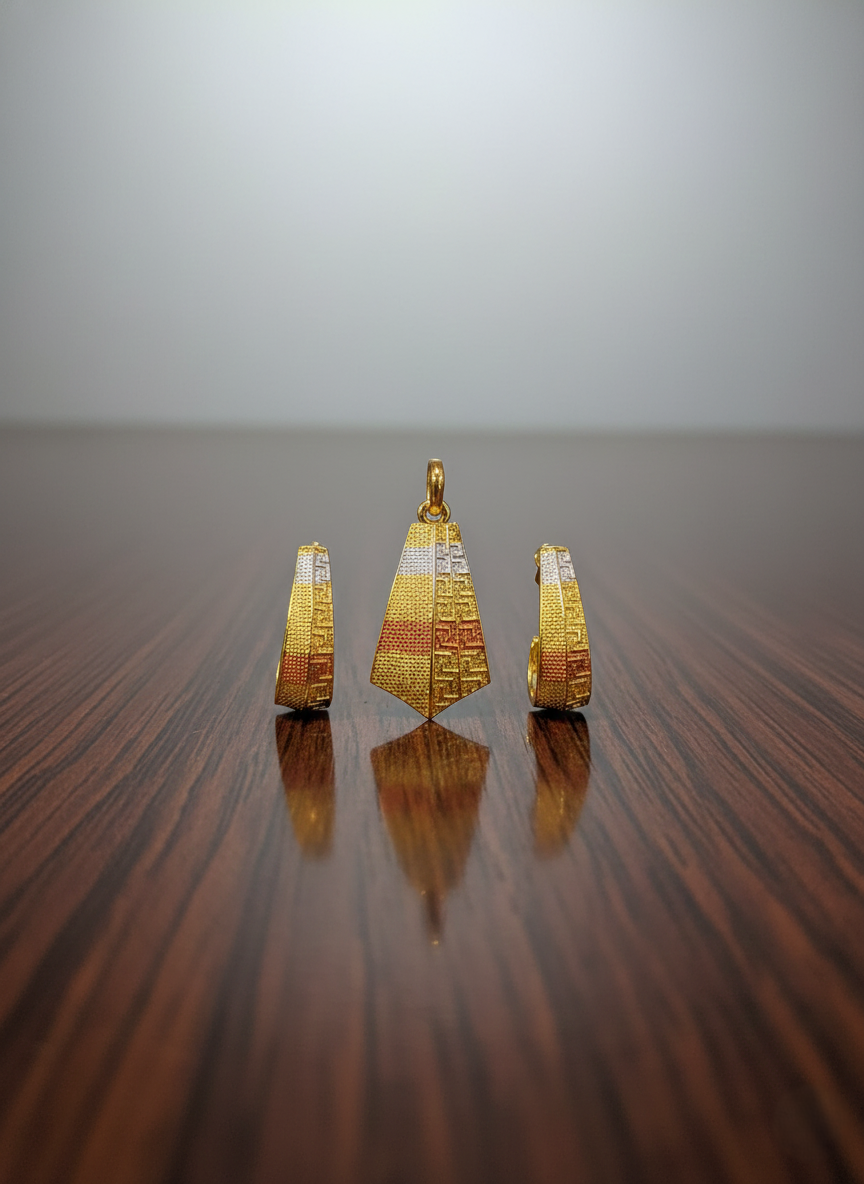 Dubai Style Gold-Tone Pendant and Earring Set