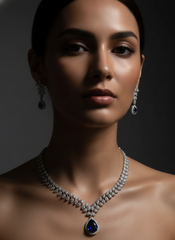 Imperial Blue Pear-Drop AD Necklace & Earring Set